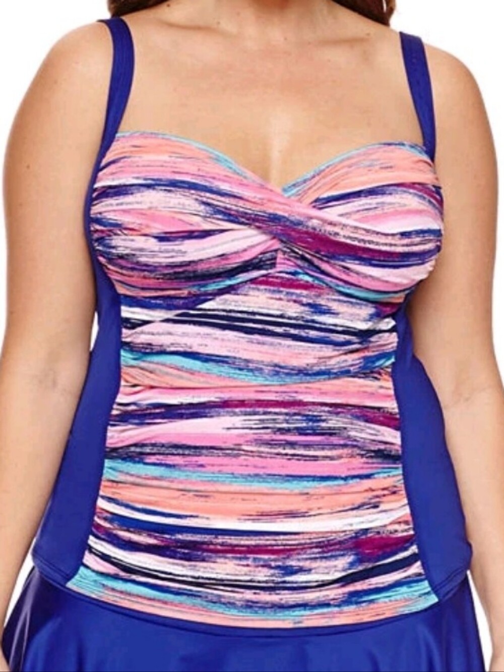 LIZ CLAIBORNE Women's Plus Size 22W Coral & Blue Swim Top! NWT